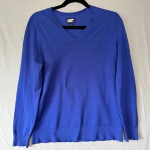 Lands End Womens Vneck Sweater S Blue Long Sleeve Neutral Capsule Office Work